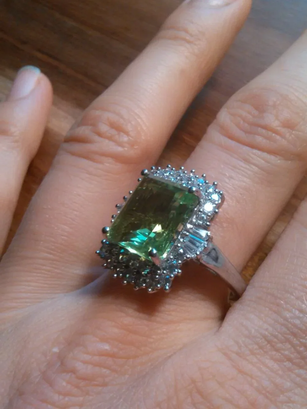 Green Triplet Quartz Natural White Zircon Accent Sterling Silver Ring (Size 10)